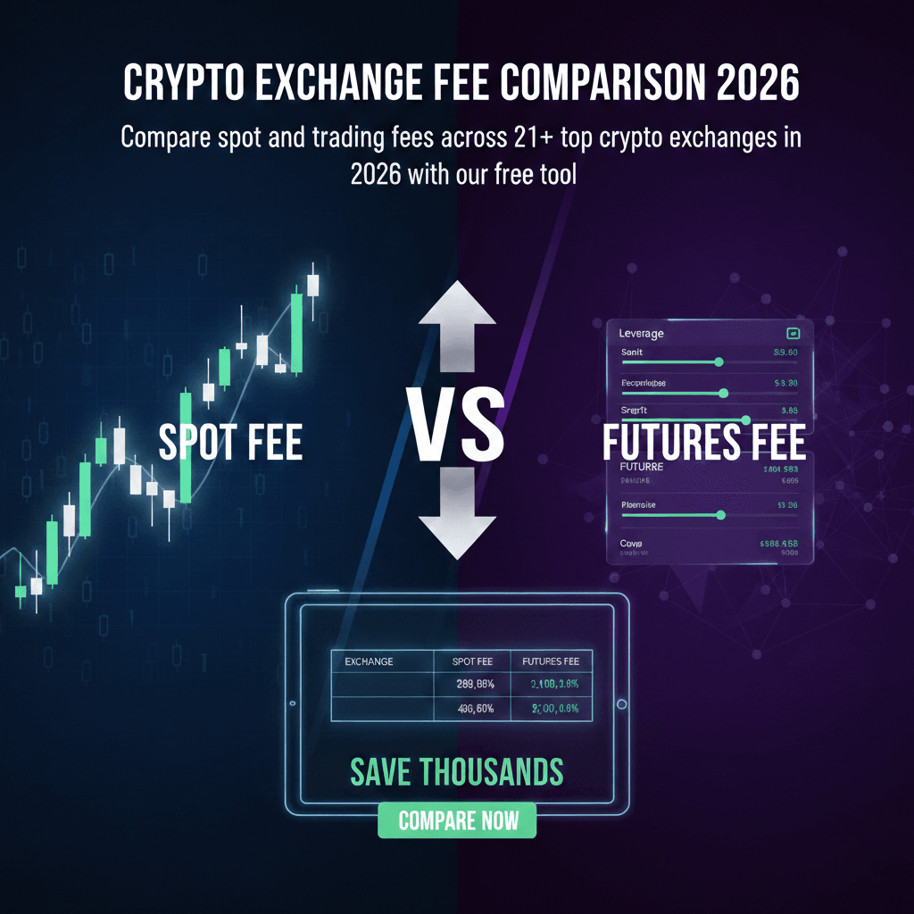 Crypto exchange fee comparison 2026 tool showing spot and futures trading costs.