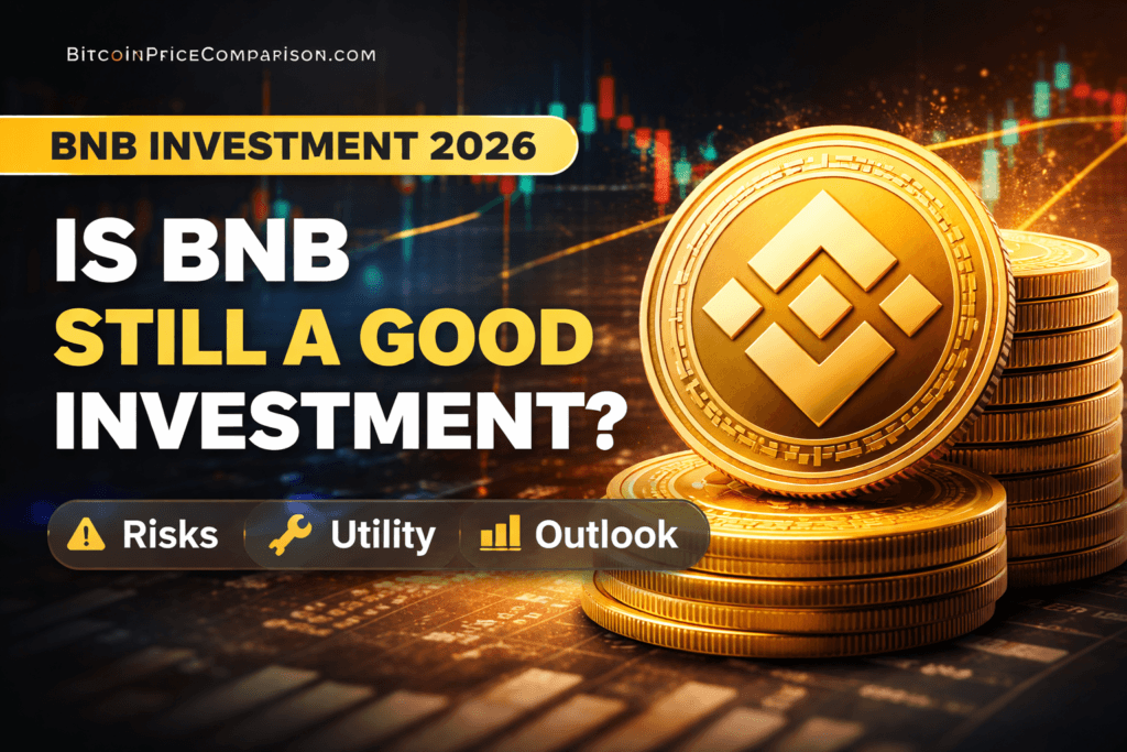 BNB investment 2026 featured image showing Binance Coin with financial charts and market indicators in the background.