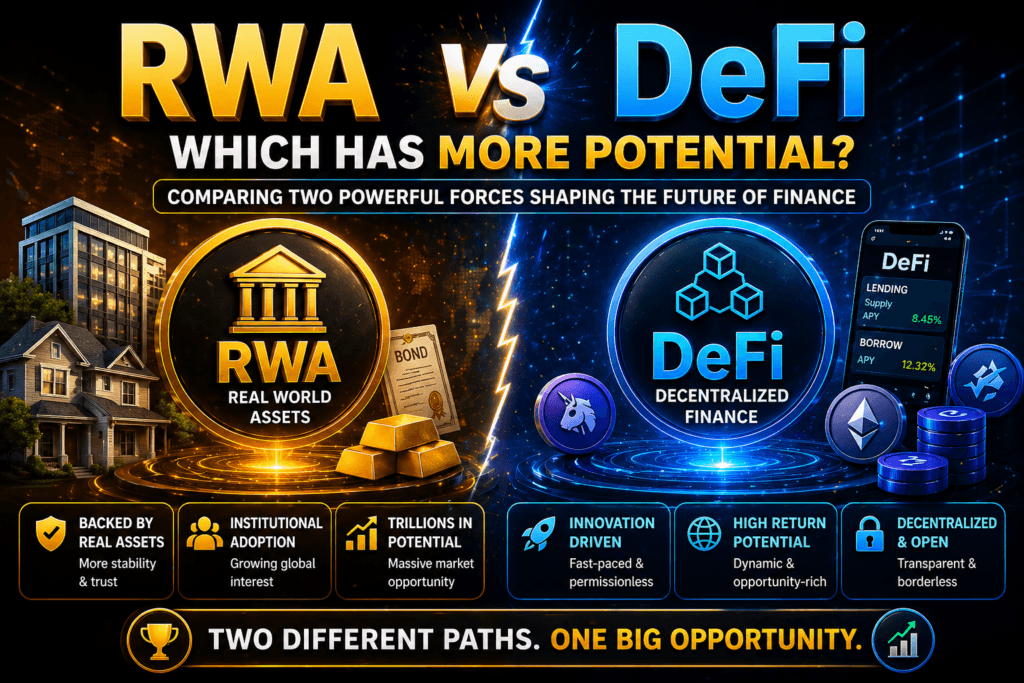 Rwa vs defi comparison showing real world assets vs decentralized finance potential in crypto