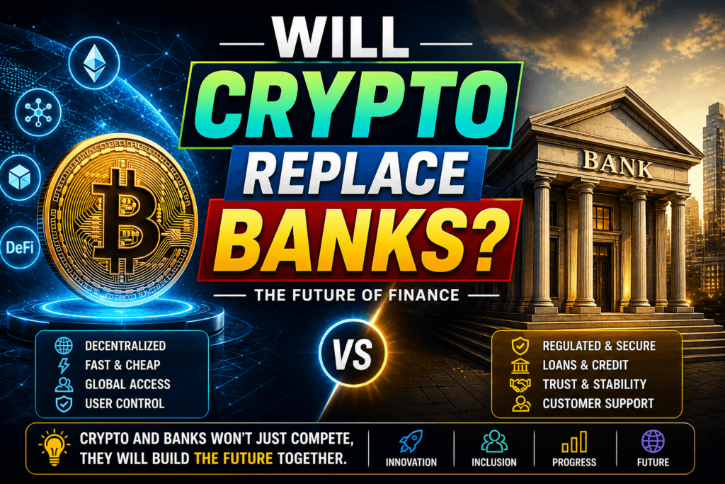 will crypto replace banks comparison showing bitcoin crypto vs traditional bank system future of finance